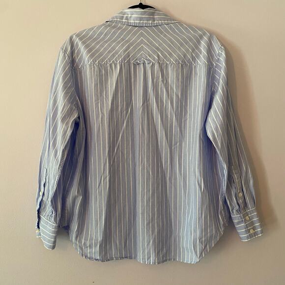 AYR Deep End Blue White Stripe Button Down Shirt Preppy Oversized Cotton Small - Picture 6 of 9